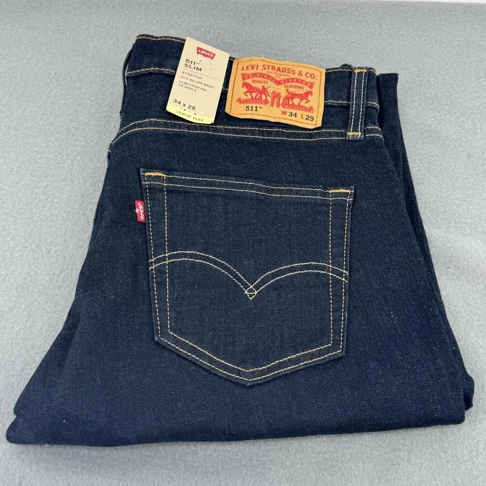 Levi's 511 Flex Jeans Mens 34x29 Dark Wash Slim Tapered Stretch Denim Blue